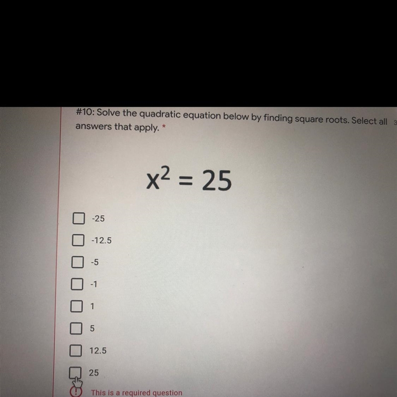 Solve the quadratic equation below by finding square roots. Select all that apply-example-1