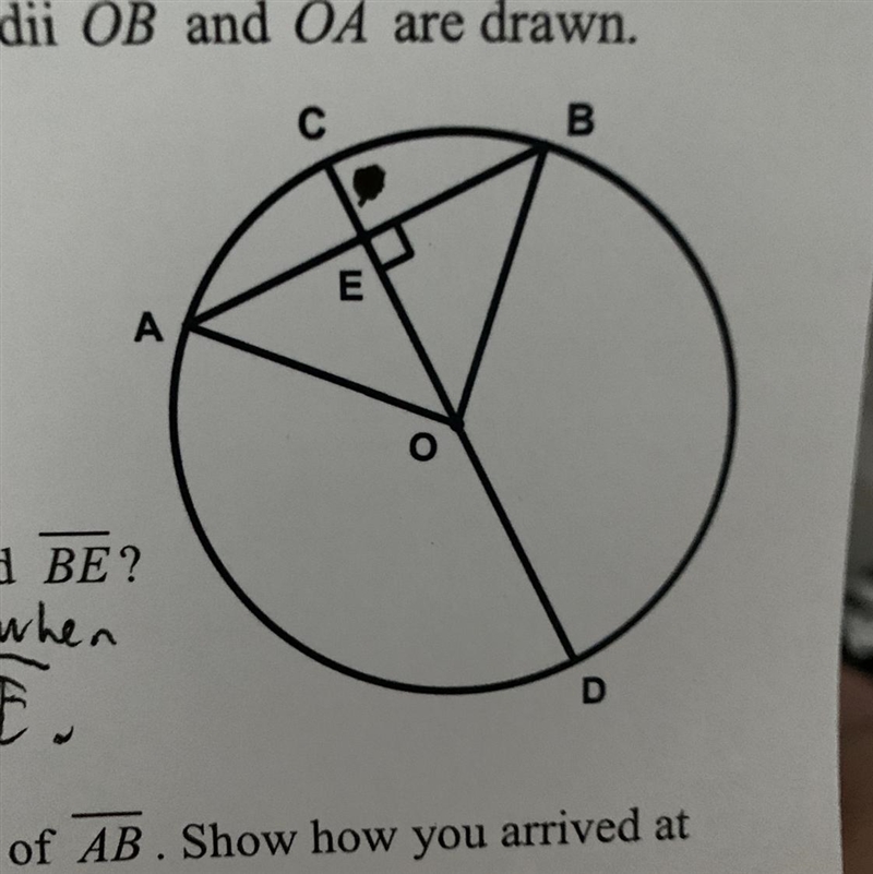 If the diameter of circle O is 20 and CE = 4, then determine the length of AB. Show-example-1