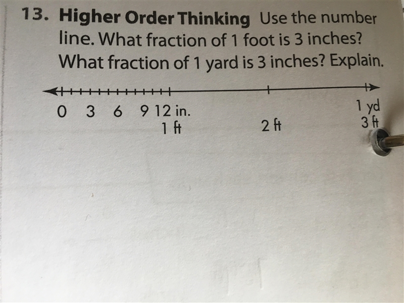 Use the number line. What fraction of 1 foot is 3 inches? What fraction of 1 yard-example-1