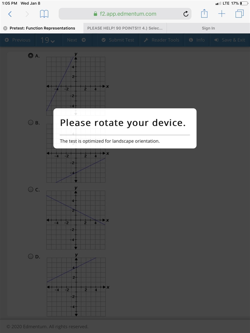 Which graph represents the linear function below? Y-3=1/2(x+2) A. B. C. D.-example-1