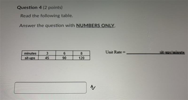 Read the following table. Answer the question with Numbers Only.-example-1