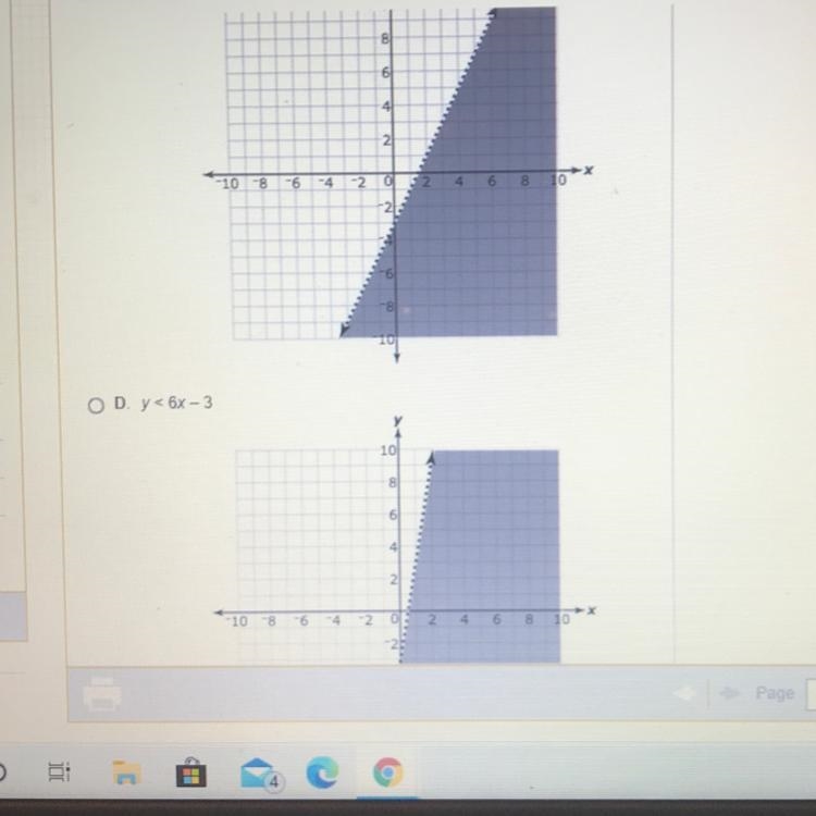 Which answers show y + 2x < 4x - 3, rewritten to isolate y, and it’s graph? A. y-example-1