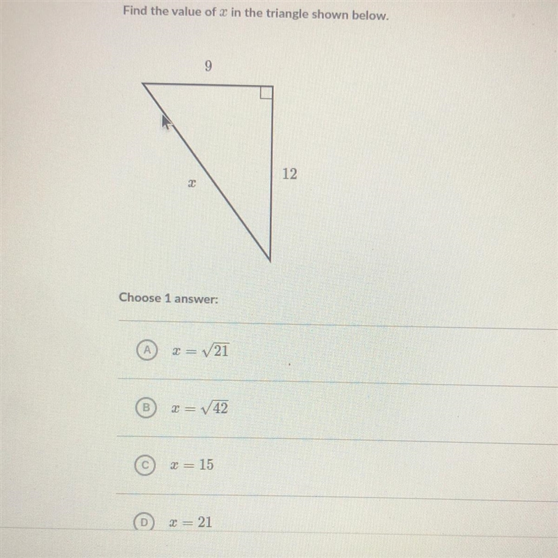 Find the value of x in the triangle shown below.-example-1