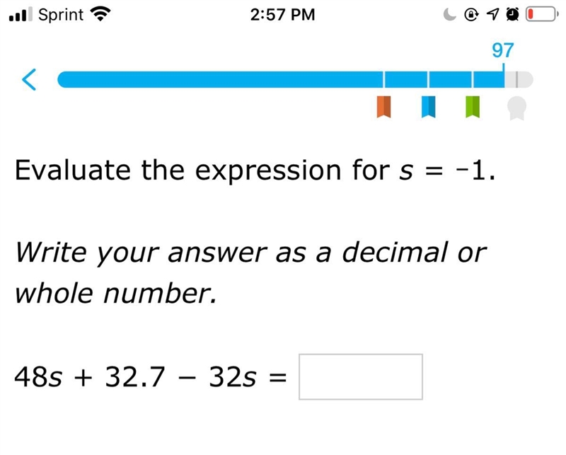 Evaluate the expression solve for s = -1 write answer as decimal or whole number 48s-example-1