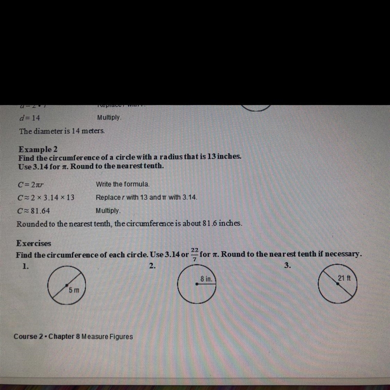 PLS HELP FAST FIND THE CIRCUMFERENCE OF EACH CIRCLE-example-1