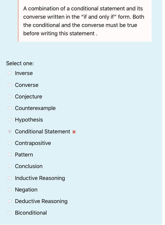 A combination of a conditional statement and its converse written in the "if-example-1