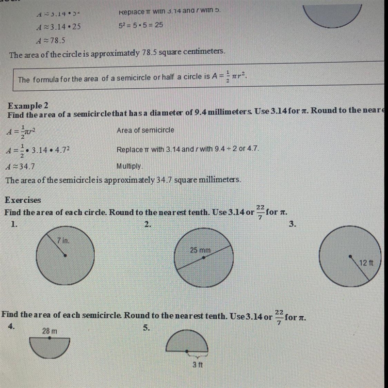 PLS HELP FAST O NEED TO FIND THE AREA OF EACH CIRCLE-example-1