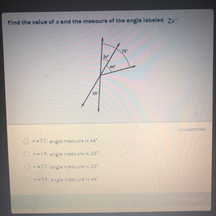 Find the value of x and the measure of the angle labeled 2xº-example-1