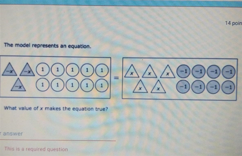 The model represents an equation what value of X makes the equation true​-example-1