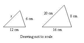 The two triangles above are similar. Find x using the ratio of the sides 12 cm and-example-1