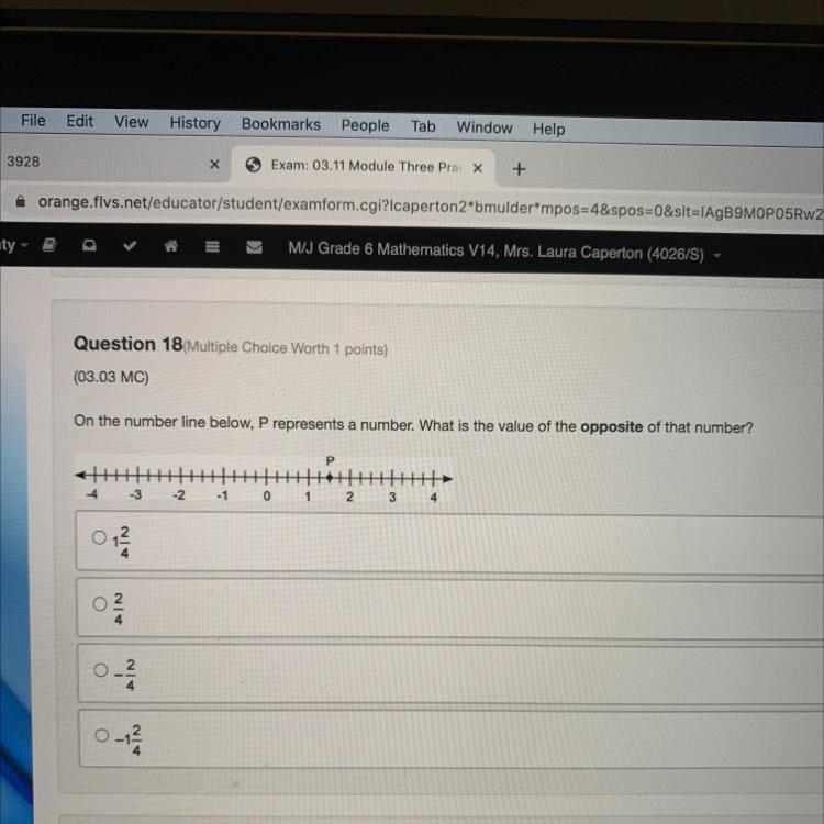 On the number line below, p represents a number. What is the value of the opposite-example-1