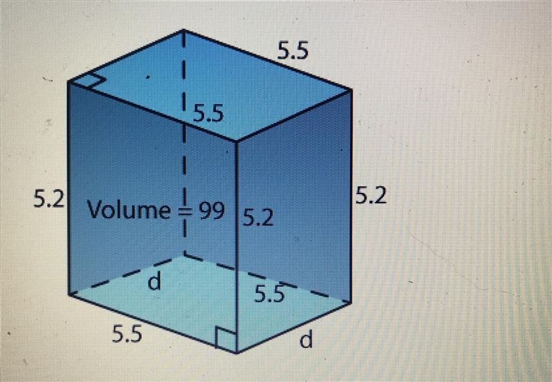 What is the value of d if the volume of Prism F is 99 cubic units ? A. 5.20 cubic-example-1