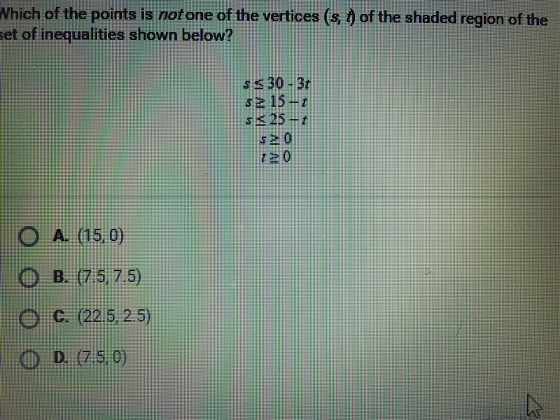 Which of the points is NOT one of the vertices (s,t) of the shaded region of the set-example-1