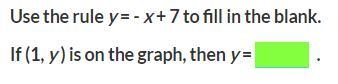 Use the rule y = - x + 7 to fill in the blank. If (1, y ) is on the graph, then y-example-1