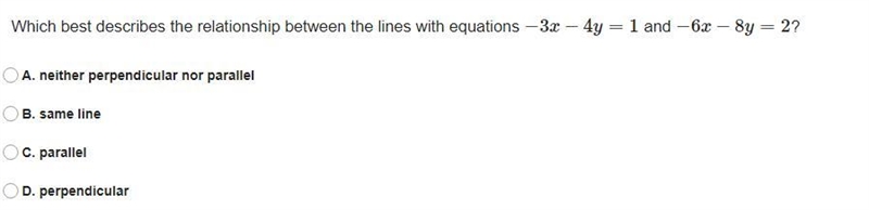 Which best describes the relationship between the lines with equations-example-1