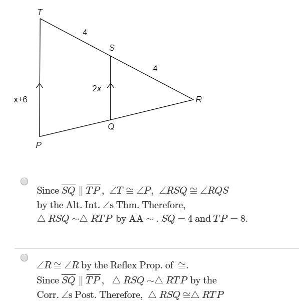 100 points for right answer Identify the correct explanation for why the triangles-example-2