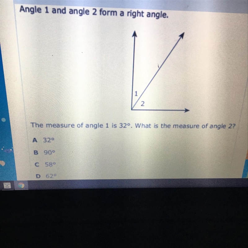 The measure of angle 1 is 32 degree . What is the measure of angle 2-example-1