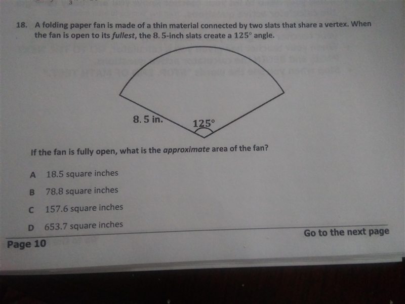 If fan is fully open, what is the approximate area of the fan? Answer choices are-example-1