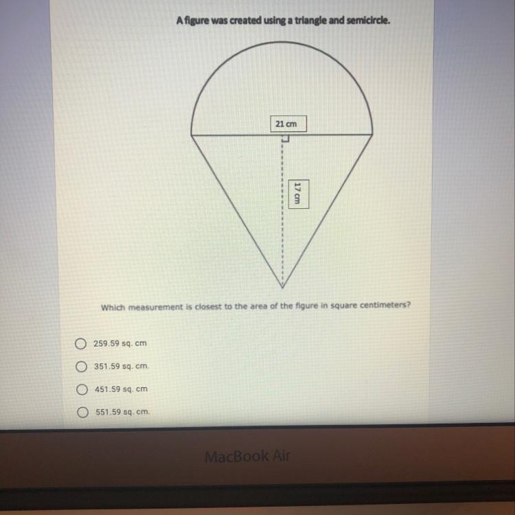 A figure was created using a triangle with the base of 17cm and the base of 21cm and-example-1