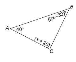 What is the measure of angle B in the triangle? This triangle is not drawn to scale-example-1