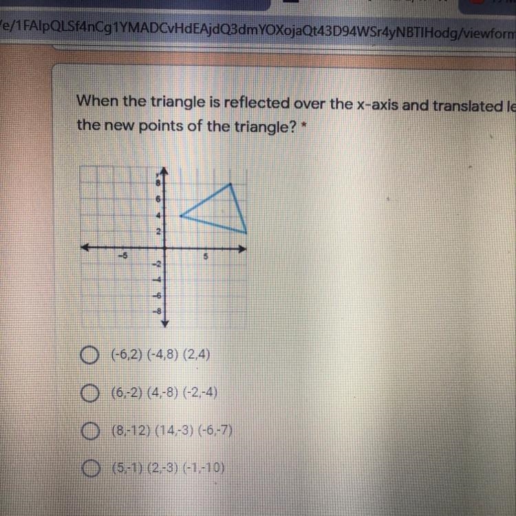 When the triangle is reflected over the x-axis and translated left 4 units, what are-example-1