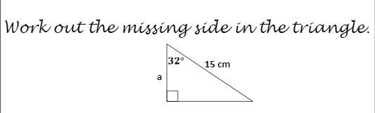 Work out the missing side in the triangle - trigonometry-example-1