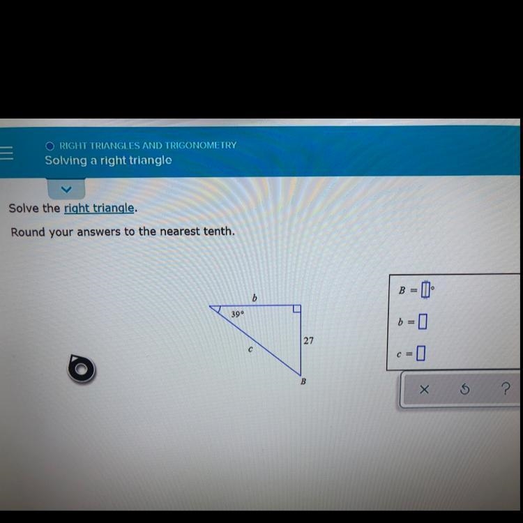 Solving a right triangle ‼️ Can someone help me find B, b, and c❓Round to the nearest-example-1