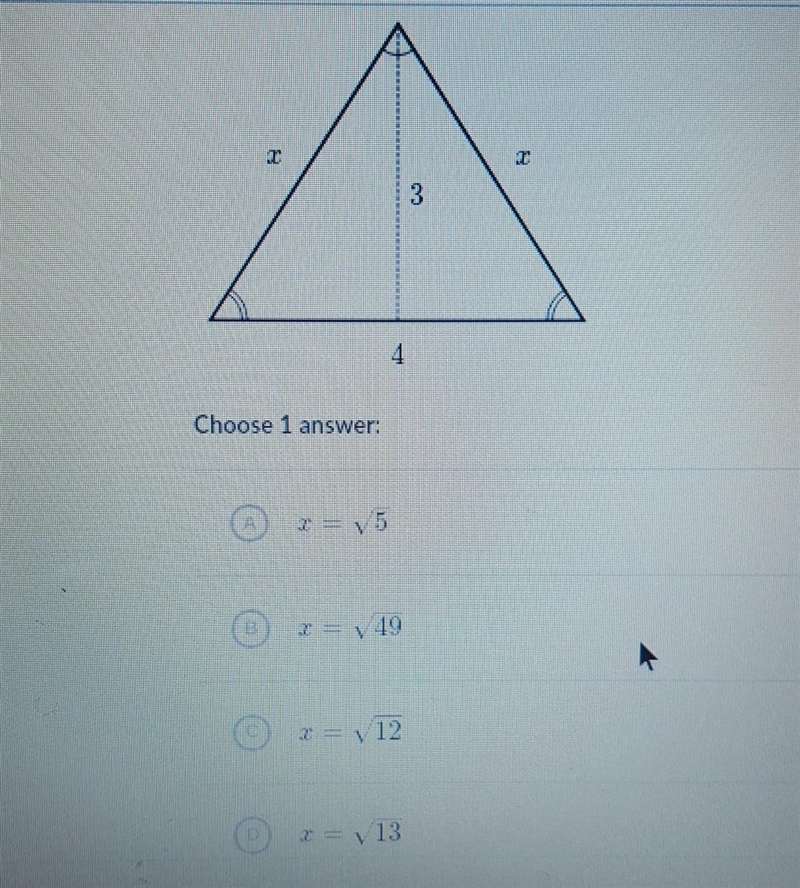 Find the value of x in the isosceles triangle shown ​-example-1