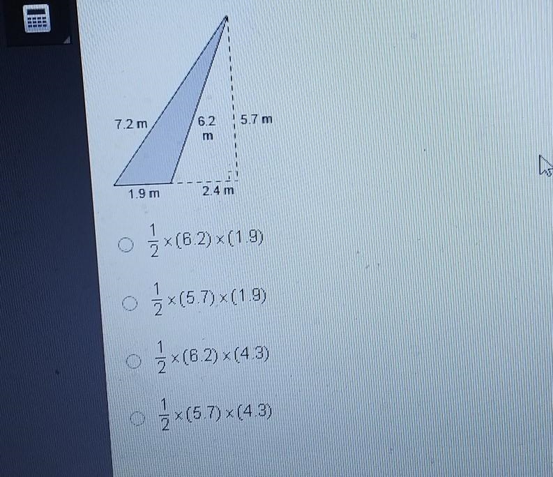 Which expression represents the area of the shaded triangle?​-example-1