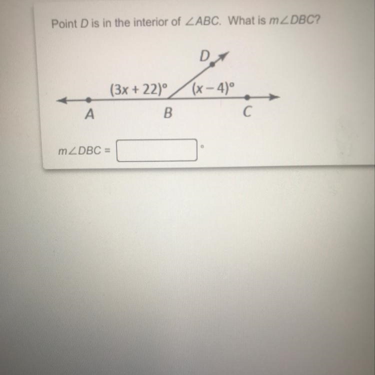 Point D is an interior of ABC. what is m DBC can u help me pls-example-1