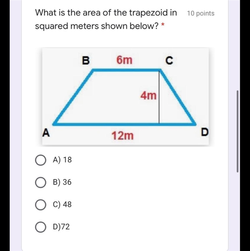 What is the area of the trapezoid in squared meters shown below?-example-1