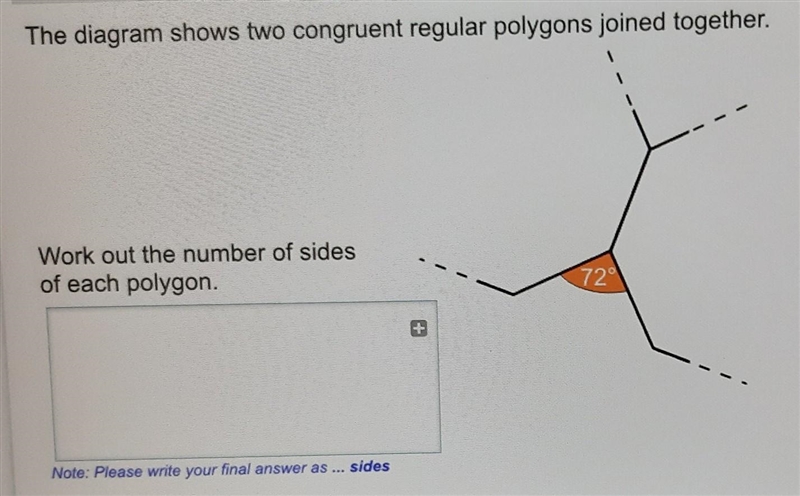 The diagram shows two congruent regular polygons joined together. Work out the number-example-1