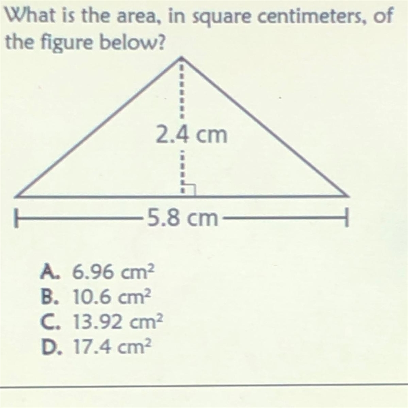 What is the area, in square centimeters, of the figure below? show work please!!-example-1