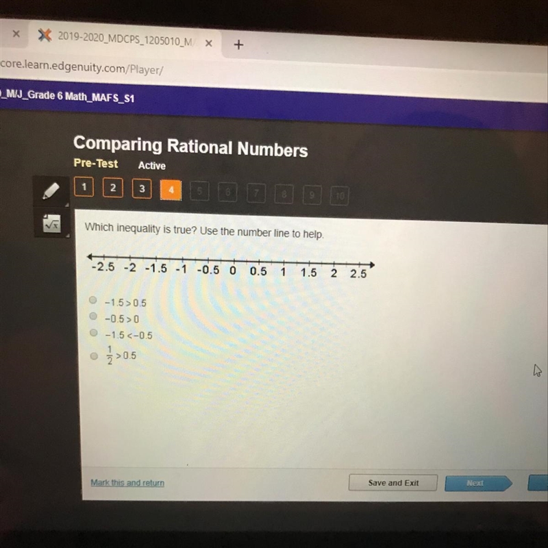 Which inequality is true? Use the number line to help.-example-1