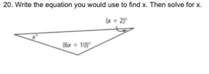 Write the equation you would use to find x, then solve for x.-example-1