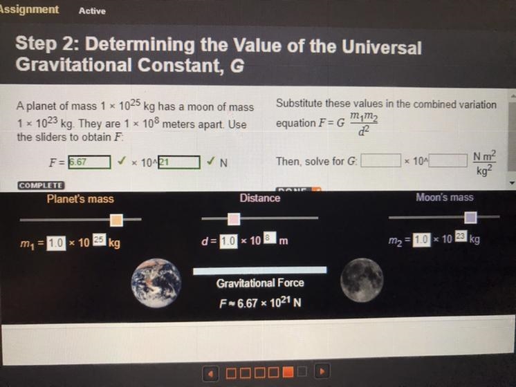 Substitute these values in the combined variation equation F=G (m1m2)/d2 Then, solve-example-1