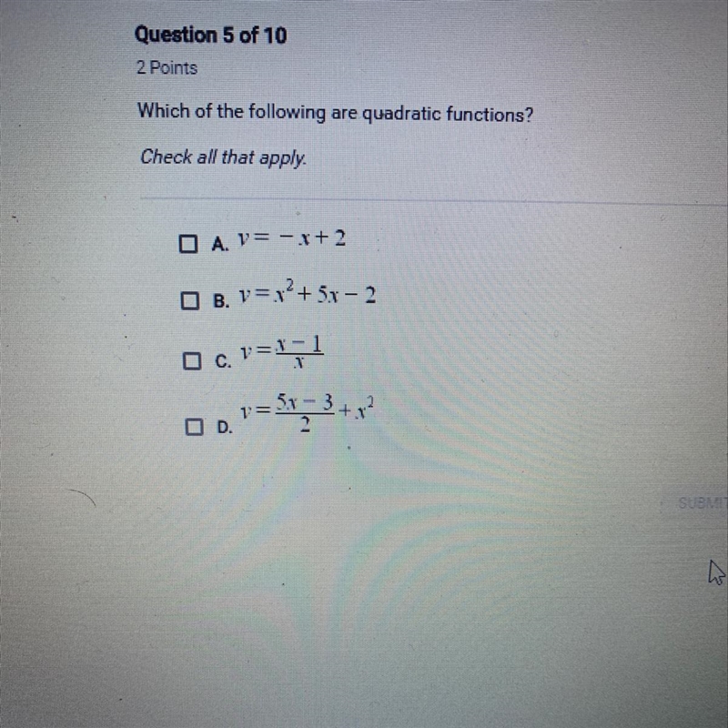 Which of the following are quadratic functions ??-example-1