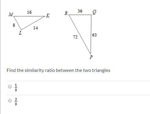 Find the similarity ratio between the two triangles.-example-1