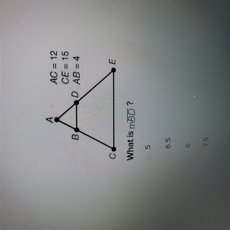 AC = 12 CE = 15 AB = 4 What is BD-example-1