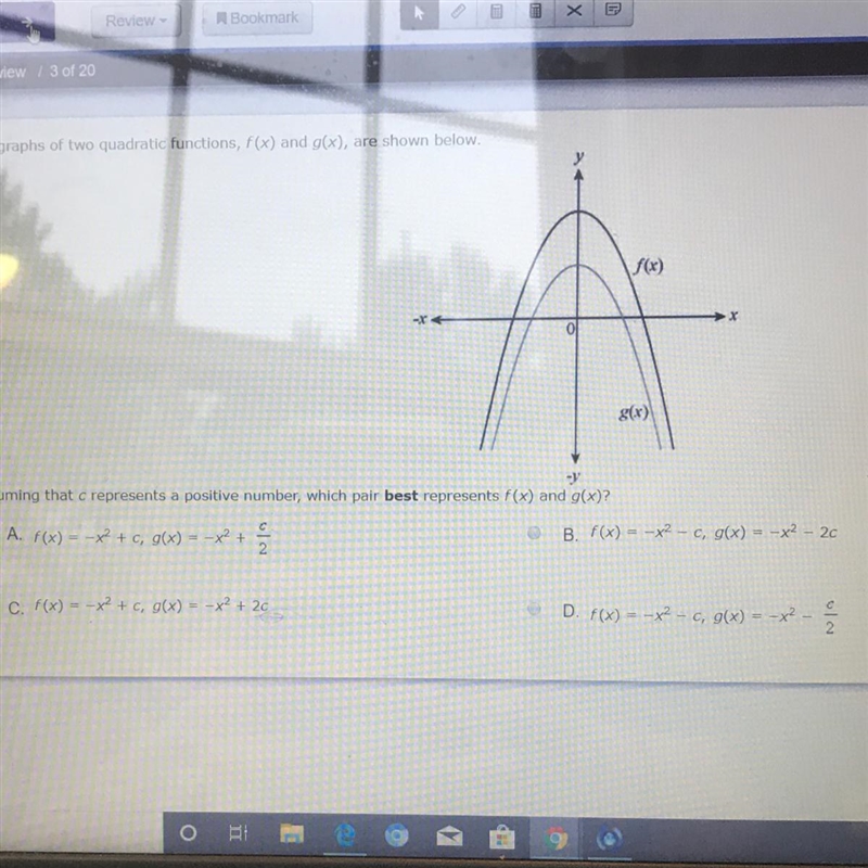 Assuming that c represents a positive number, which pair best represents f(x) and-example-1