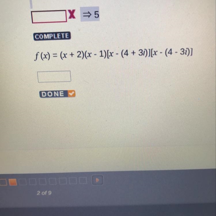 F(x) = (x + 2)(x - 1)[x - (4 + 3)][x - (4 - 31)]-example-1