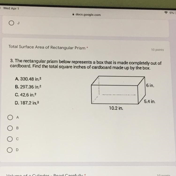 Can some one help me with total surface area of rectangular prism plz-example-1