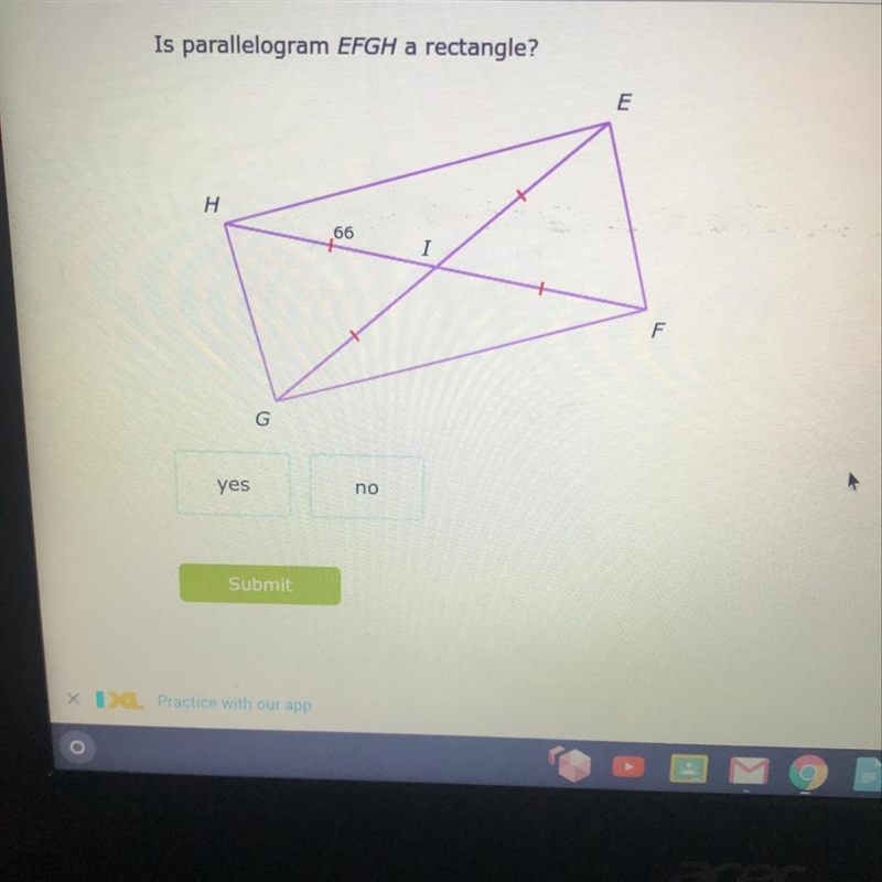 Is parallelogram EFGH a rectangle?-example-1