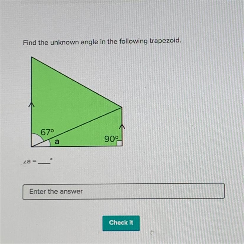 What’s the unknown angle in the trapezoid?-example-1