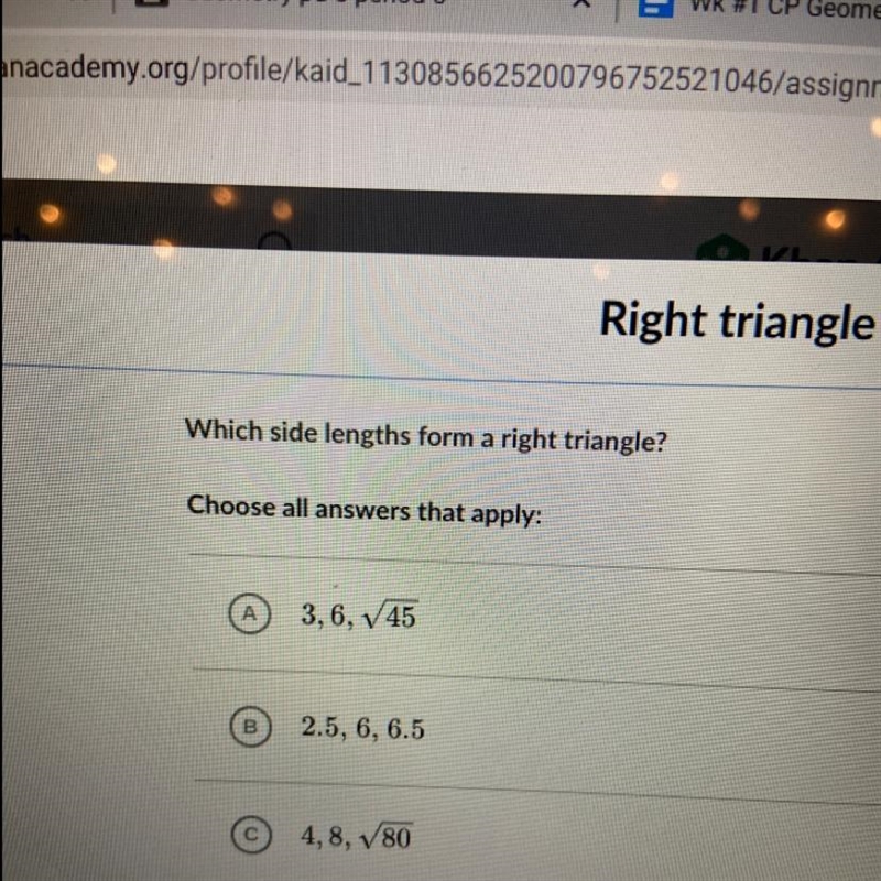 Which of the choices is a right triangle ?-example-1