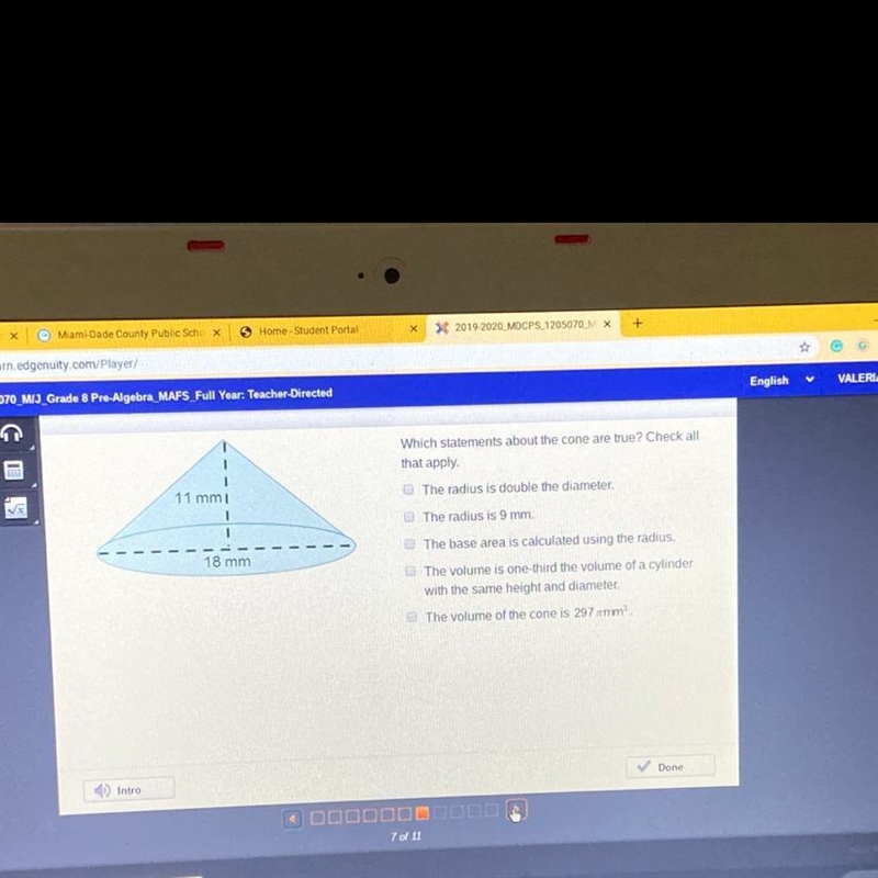 Which statements about the cone are true? Check all that apply.-example-1