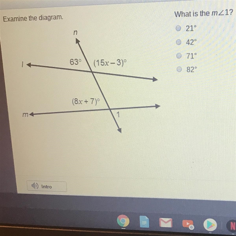 Examine the diagram, what is the measure of angle 1?-example-1