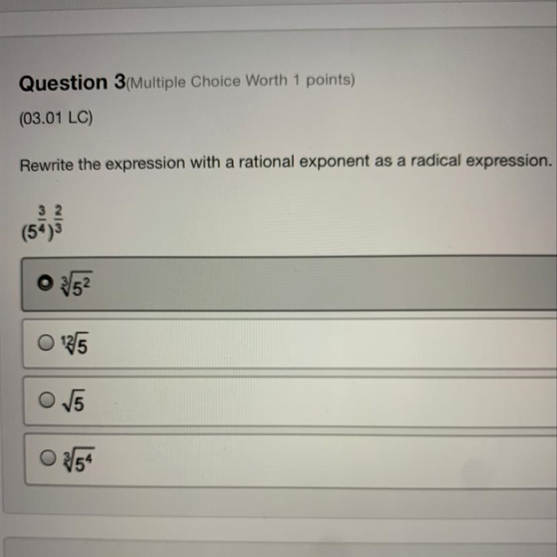 Rewrite the expression with a rational exponent as a radical expression.-example-1