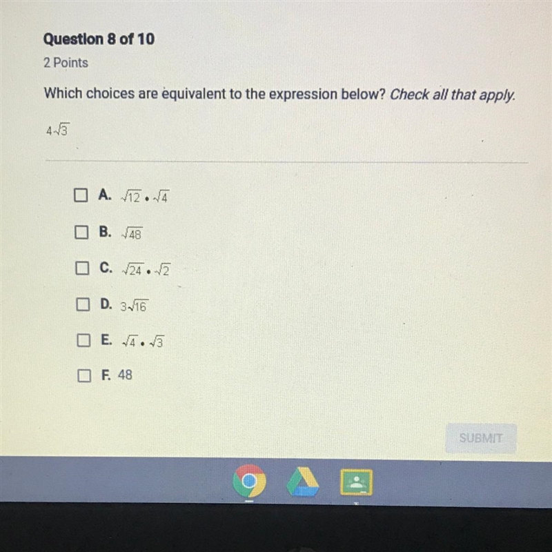 Answer plz! Which choices are equivalent to the expression below? Check all that apply-example-1