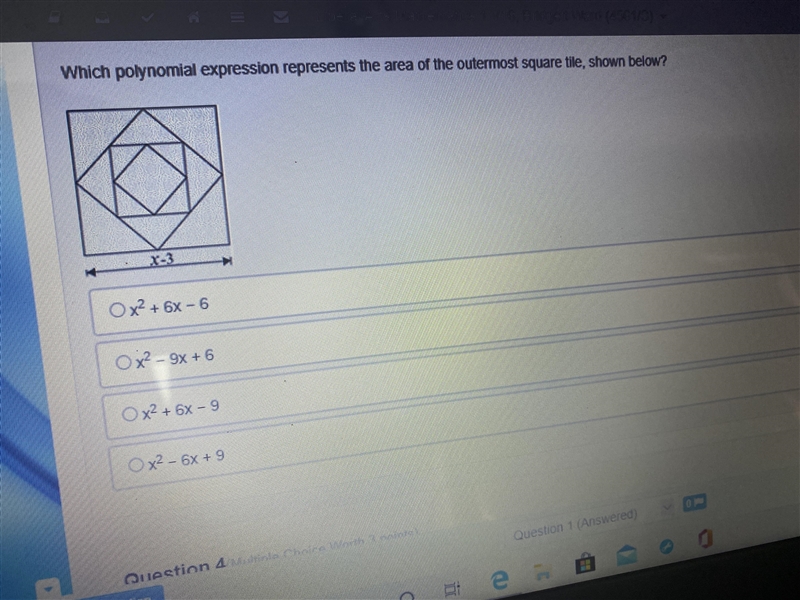 Which polynomial expression represents the area of the outermost square tile, shown-example-1